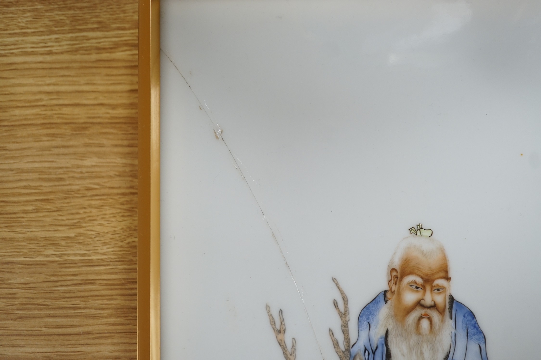A framed Chinese famille rose plaque (a.f.) 39 x 28cm including frame